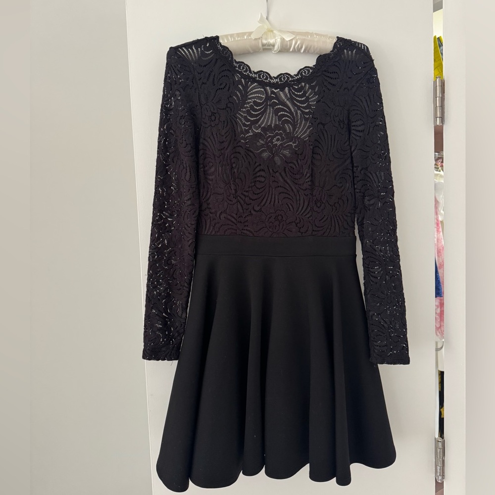 bebe Black Long Sleeve Lace Dress